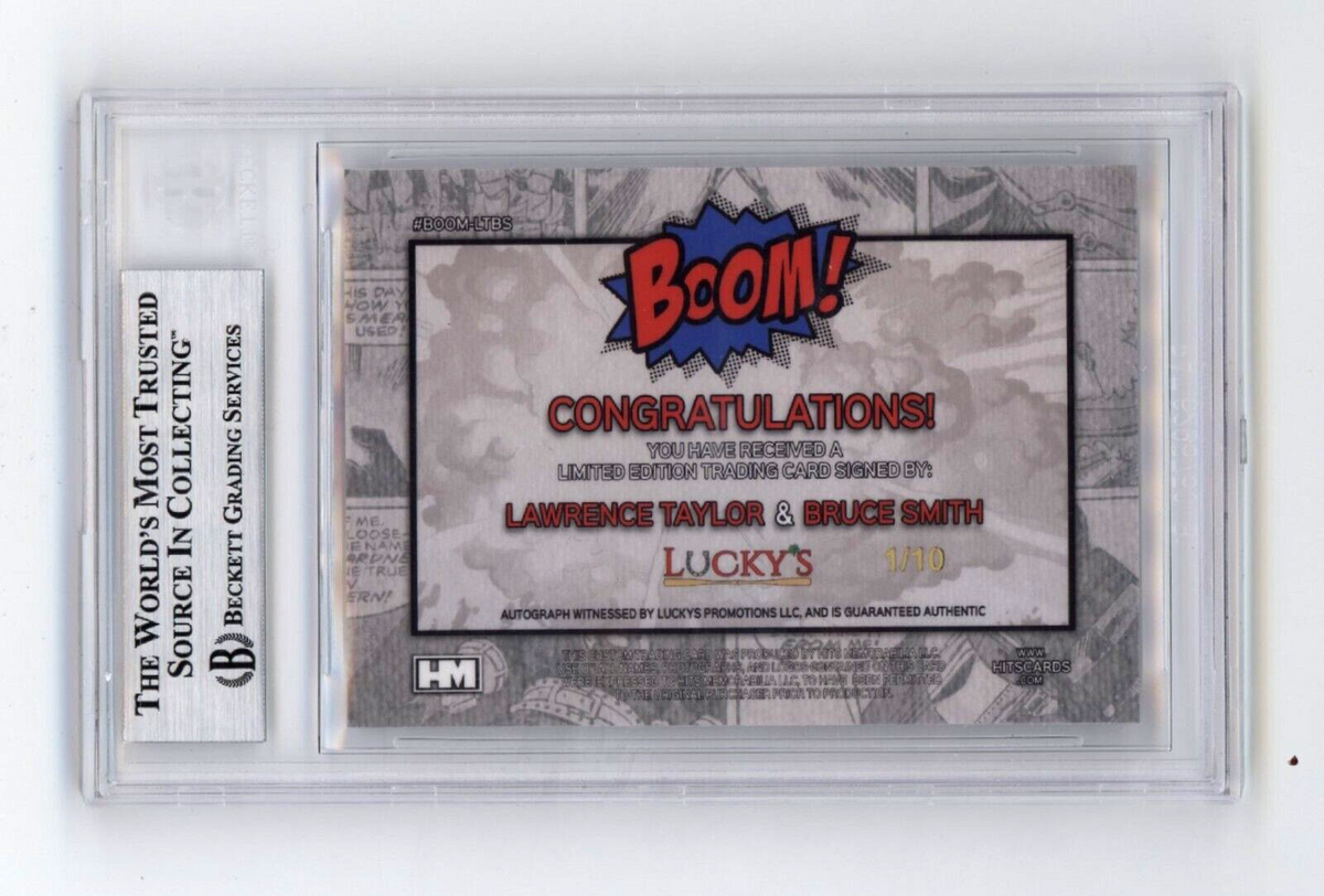 Bruce Smith &amp; Lawrence Taylor 2024 Hits BOOM Silver /10 Dual Signed BGS BAS Auto