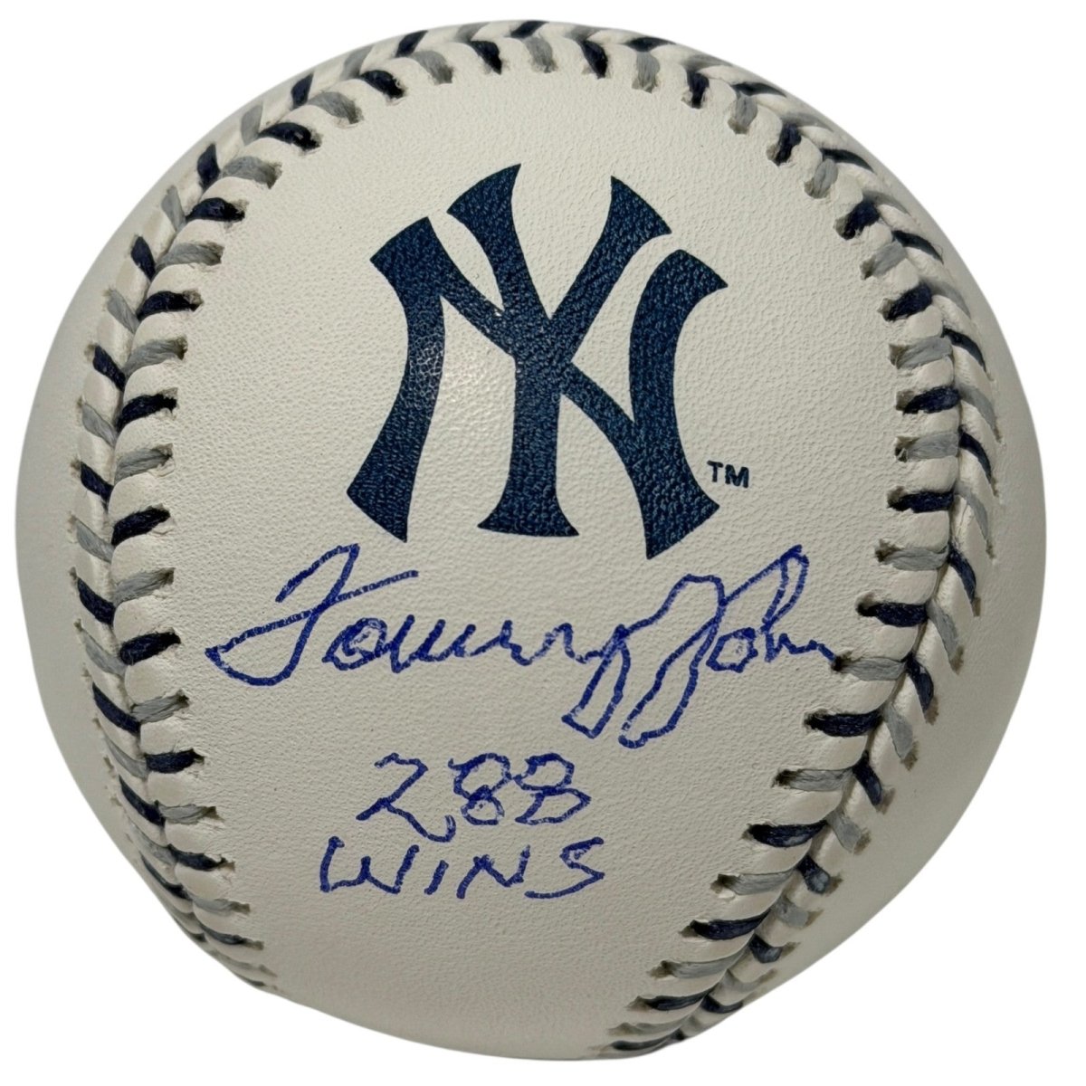 Tommy John Signed NY Yankees Logo ROMLB Baseball w/ 288 Wins JSA Witness COA