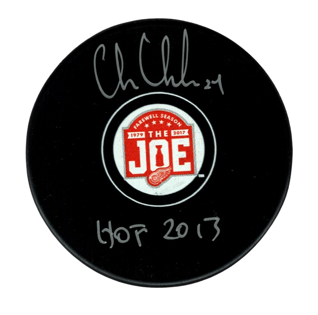 Chris Chelios Signed Auto Red Wings Farewell Joe Puck w HOF 2013 Beckett BAS COA