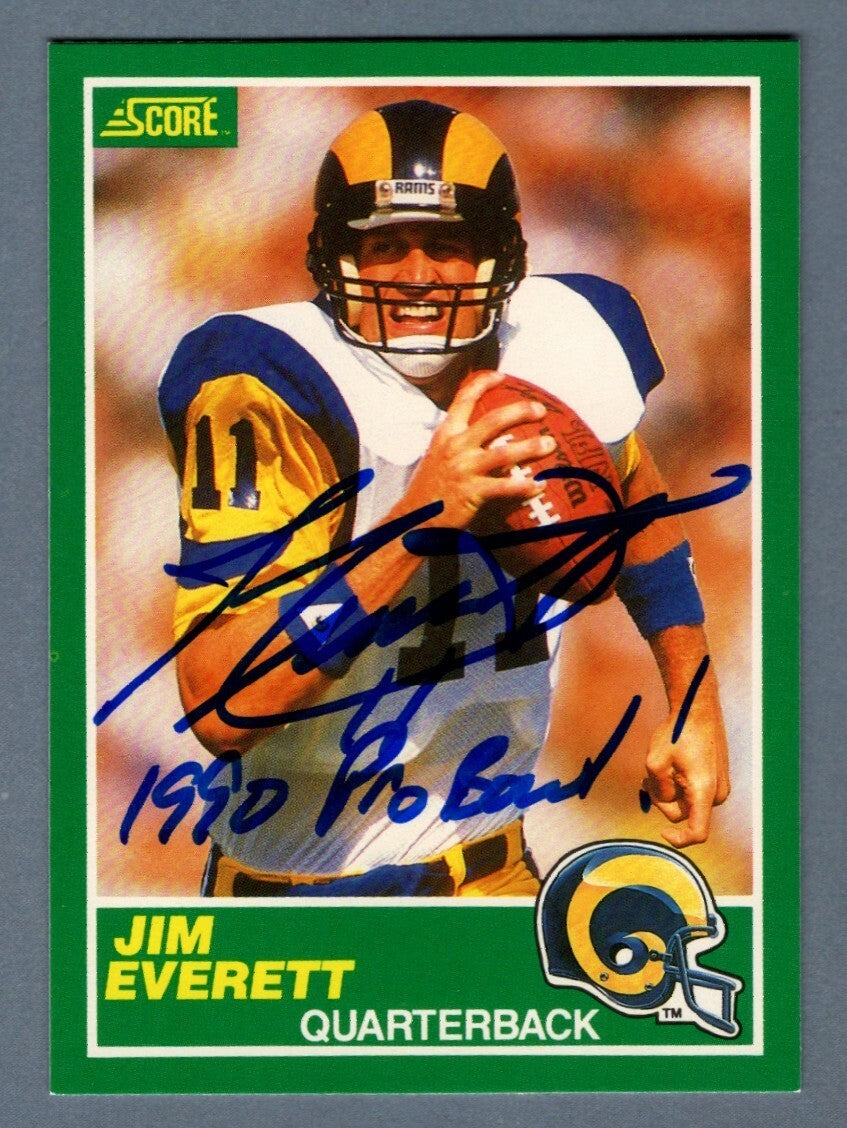 Jim Everett Signed 1989 Score Football #244 w/ 1990 Pro Bowl! LSCM COA LA Rams