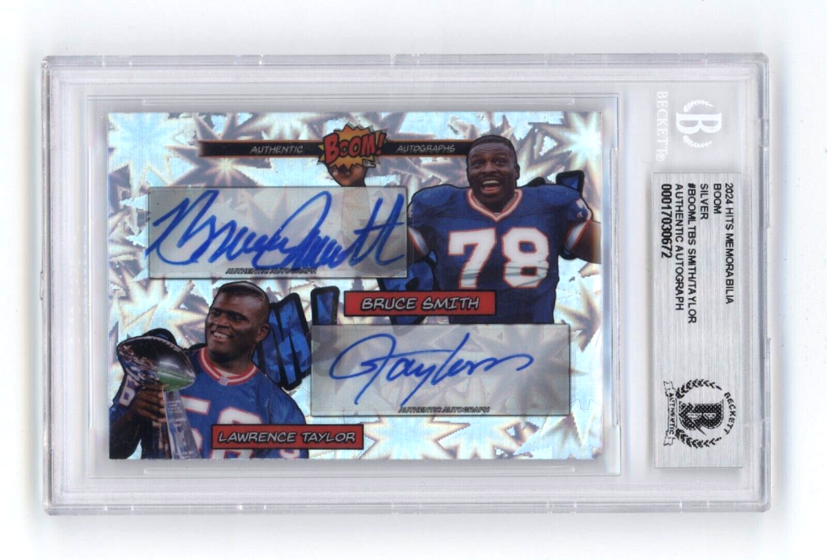 Bruce Smith &amp; Lawrence Taylor 2024 Hits BOOM Silver /10 Dual Signed BGS BAS Auto