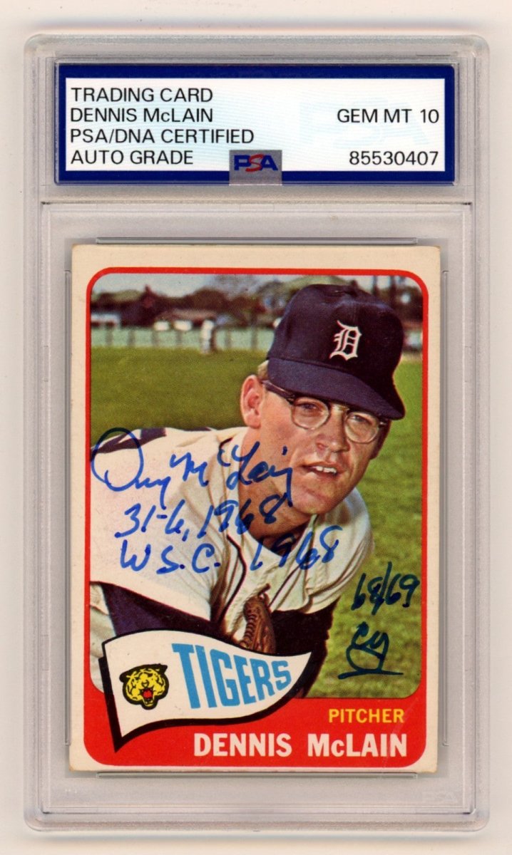 Denny McLain 1965 Topps #236 Signed Rookie RC w/ 3 Inscriptions PSA 10 Auto A