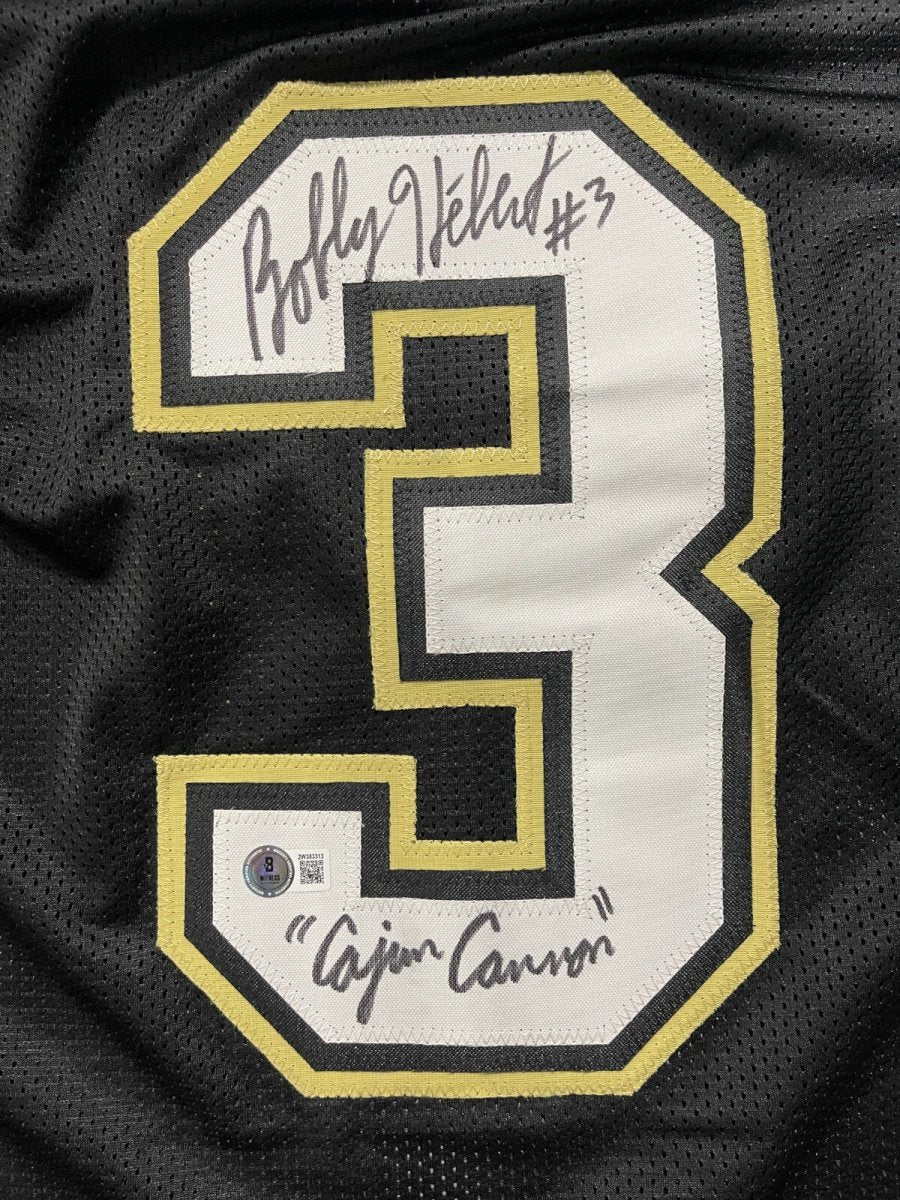 Bobby Hebert Signed Saints Custom Jersey w/ Cajun Cannon Beckett Witness BAS COA