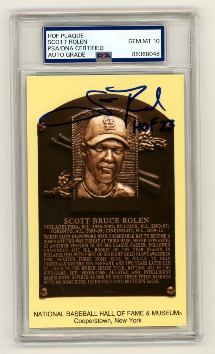 Scott Rolen Signed Yellow HOF Plaque Post Card w/ HOF 23 PSA 10 Auto Steiner