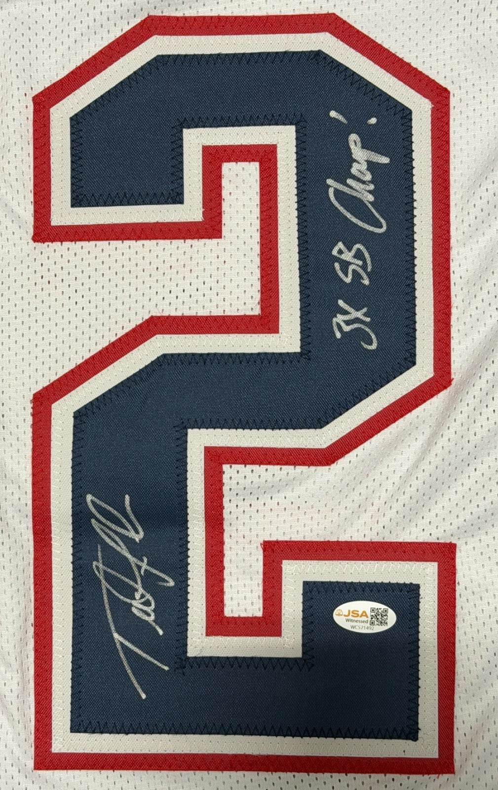Ted Johnson Signed Patriots Custom Jersey w/ 3x SB Champ JSA Witness COA