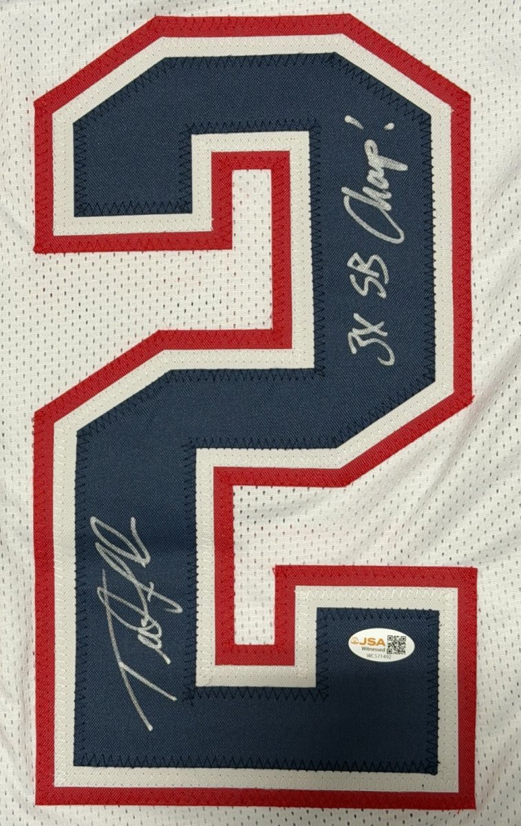Ted Johnson Signed Patriots Custom Jersey w/ 3x SB Champ JSA Witness COA