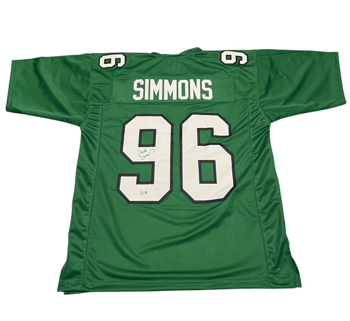 Clyde Simmons Signed Eagles Custom Green Jersey Beckett Witness BAS COA