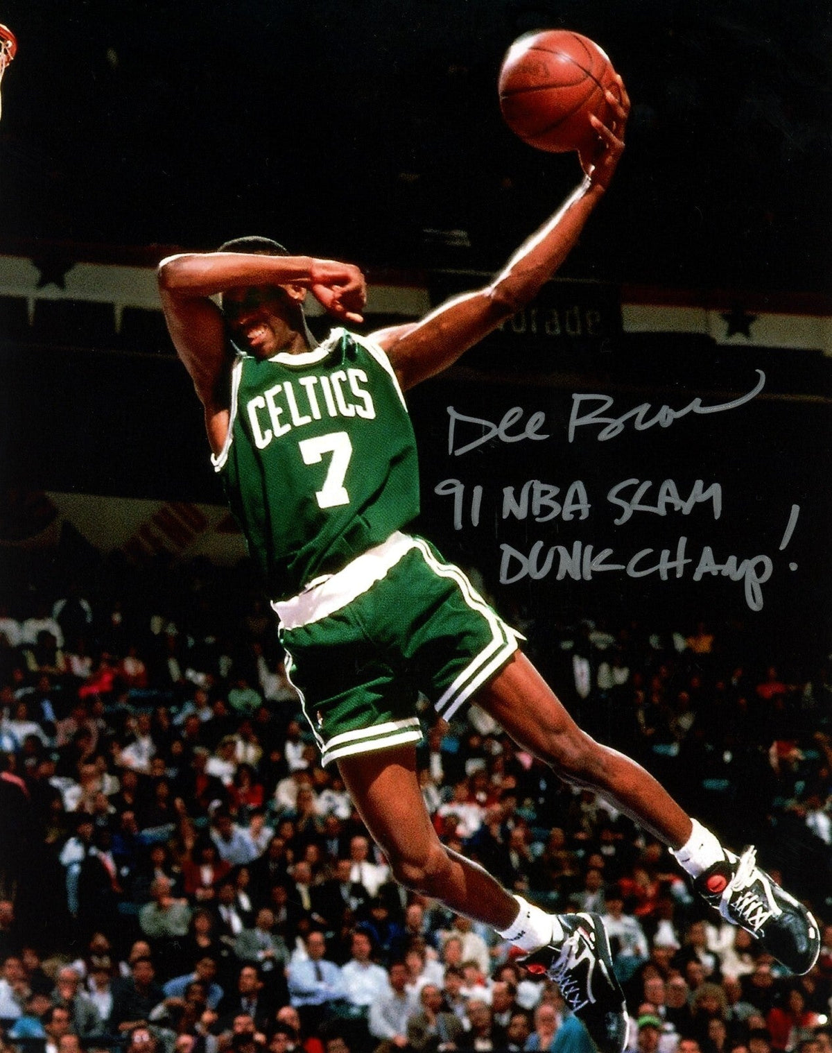 Dee Brown Signed Boston Celtics 8x10 Photo w/ 91 NBA Slam Dunk Champ! LSCM COA