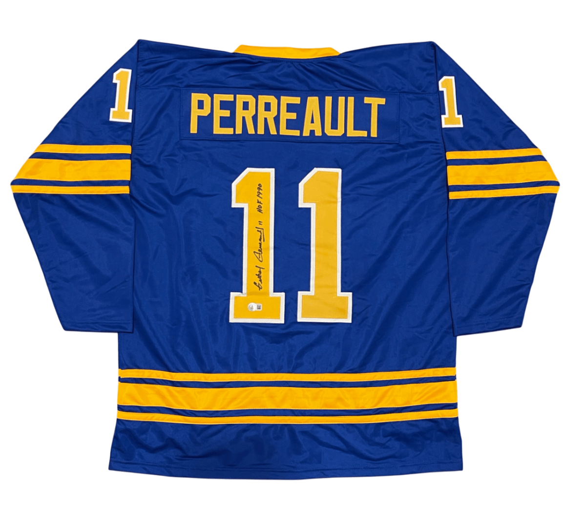Gilbert Perreault Signed Sabers Custom Jersey w/ HOF 1990 Beckett Wit BAS COA