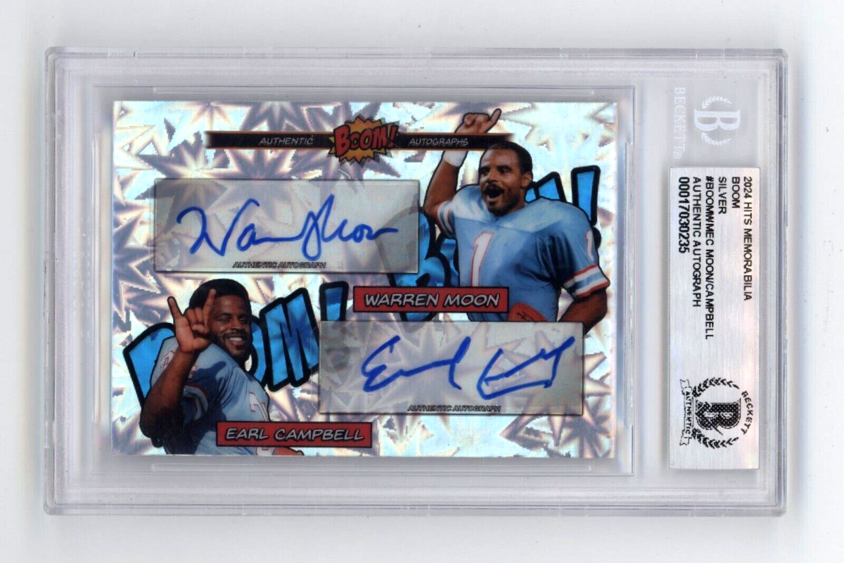 Warren Moon &amp; Earl Campbell 2024 Hits BOOM Silver Dual Signed BGS BAS Auto Oiler