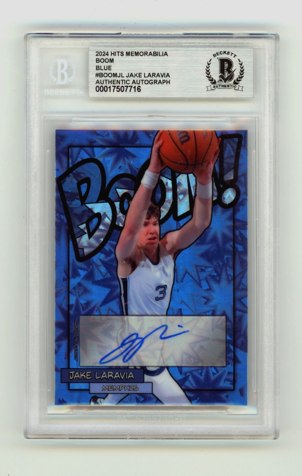 Jake LaRavia 2024 Hits Memorabilia BOOM Blue /3 Signed BGS BAS Auto Memphis