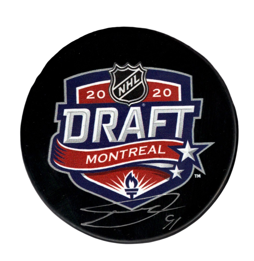 Dawson Mercer Signed Autographed 2020 NHL Draft Puck JSA Witness COA Devils