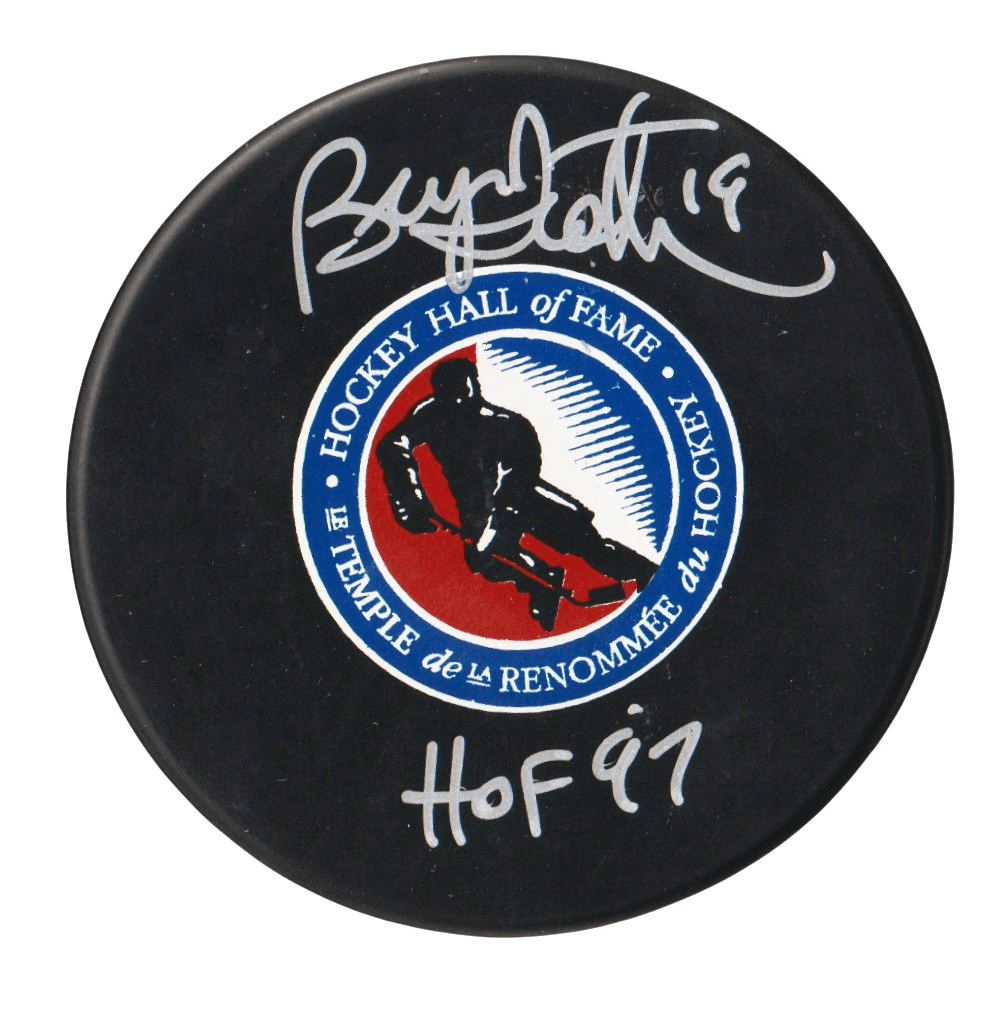 Bryan Trottier Signed NHL Hall of Fame Puck w/ HOF 97 Beckett Witness BAS COA
