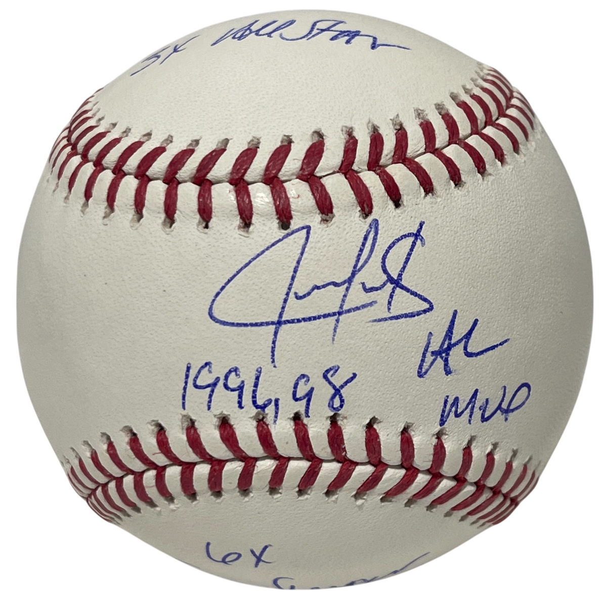 Juan Gonzalez Signed ROMLB Baseball w/ 3 Ins Beckett Witness BAS COA Rangers
