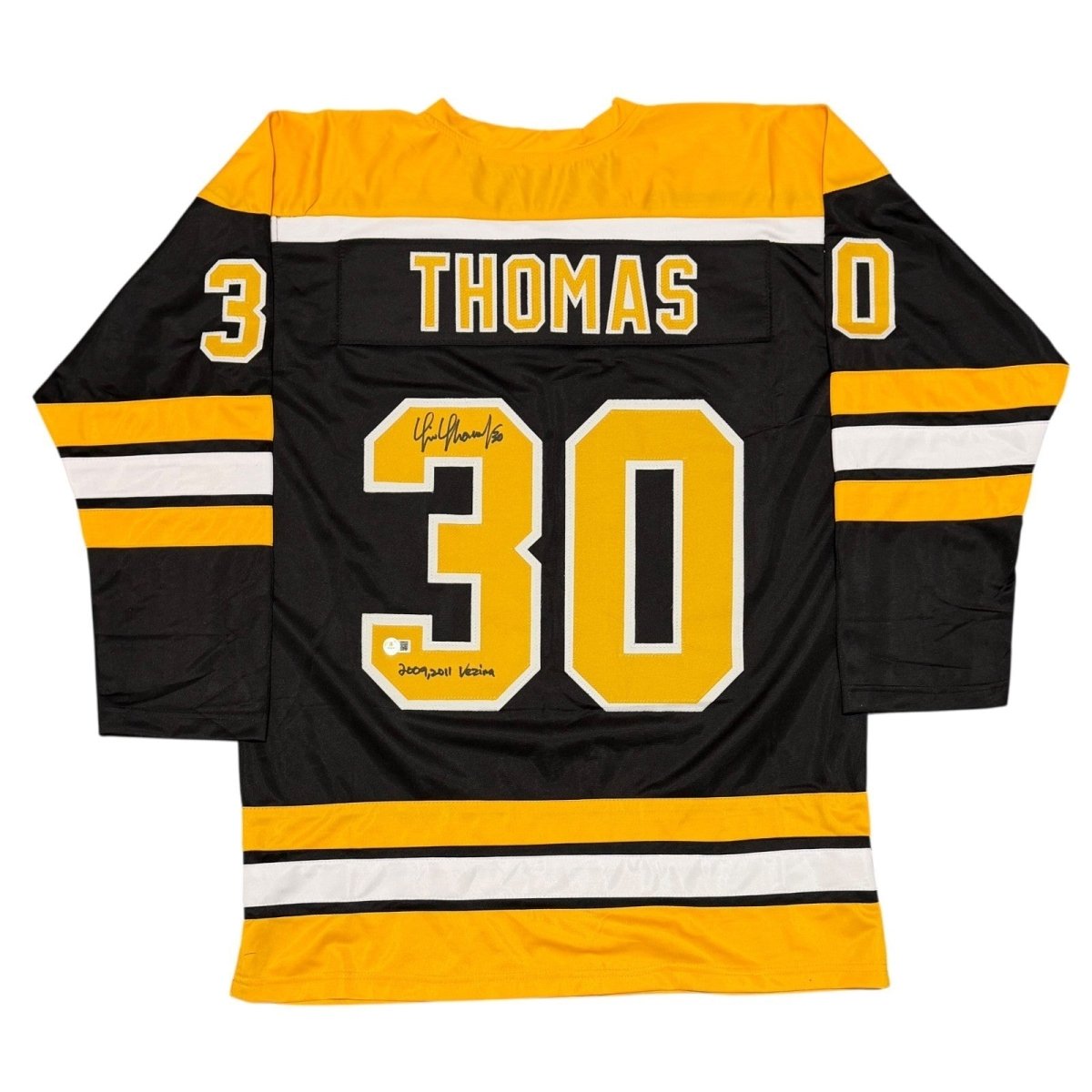Tim Thomas Signed Bruins Custom Jersey w/ 2009 2011 Vezina Beckett Wit BAS COA