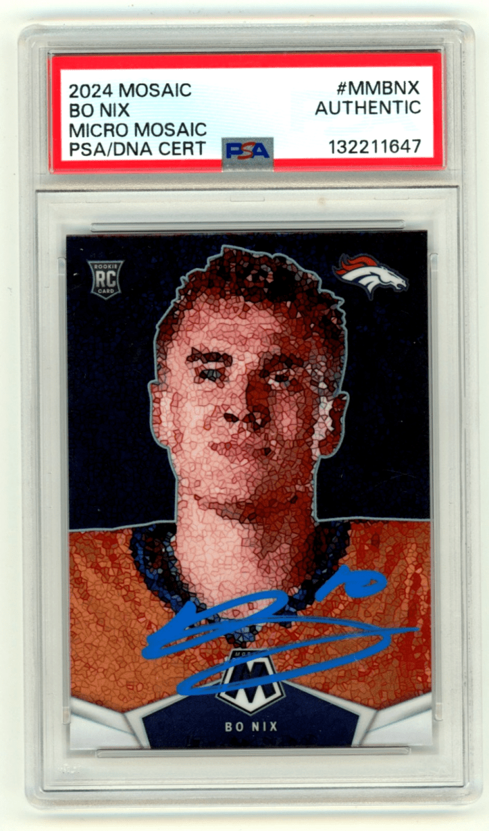 Bo Nix 2024 Panini Micro Mosaic Case Hit Signed Prizm Rookie RC PSA Auto Broncos
