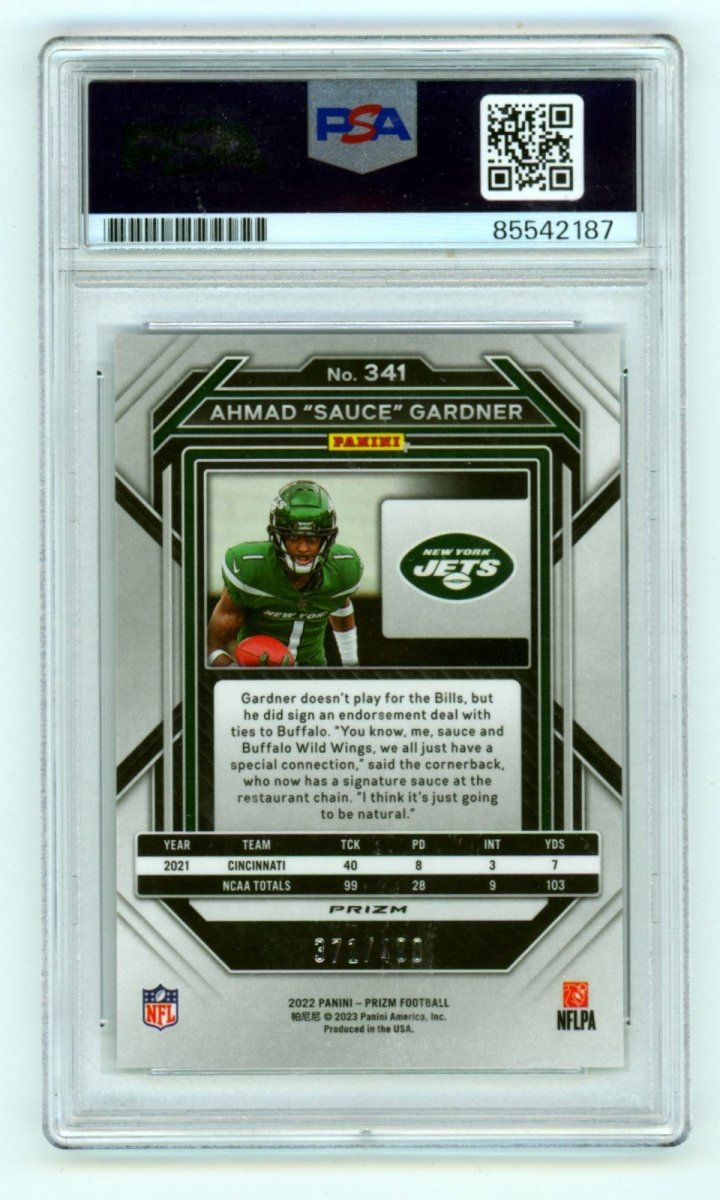 Ahmad Sauce Gardner 2022 Panini Prizm #341 Pandora /400 RC Insc. Signed PSA Auto