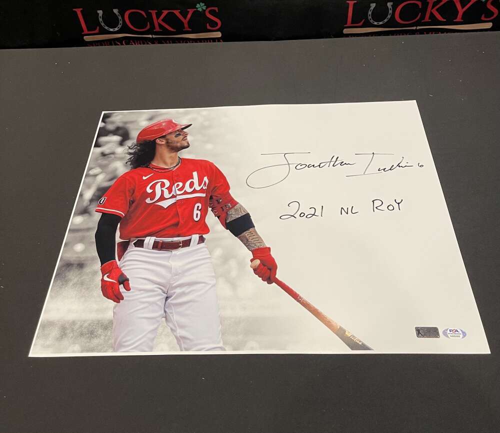 Jonathan India Signed Auto 16x20 Photo Spotlight Standing PSA COA 2022 NL ROY