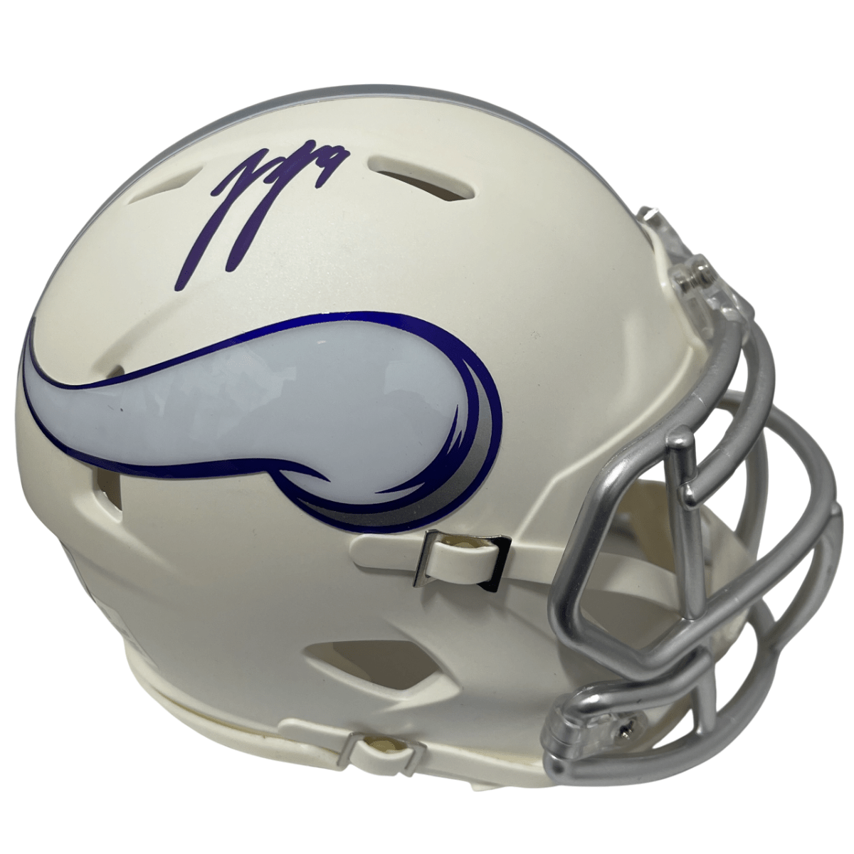 J.J. McCarthy Signed Vikings White Alt 2024 Mini Helmet Beckett Witness BAS COA