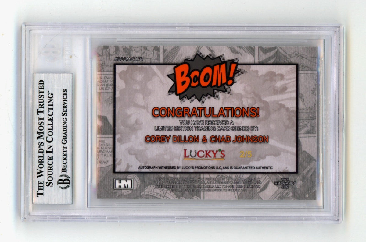 Corey Dillon &amp; Chad Johnson 2024 Hits Memorabilia BOOM Orange /5 Signed BGS Auto