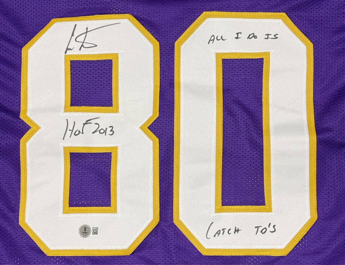 Cris Carter Signed Minnesota Vikings Custom Jersey w/ 2 Insc Beckett Wit BAS COA