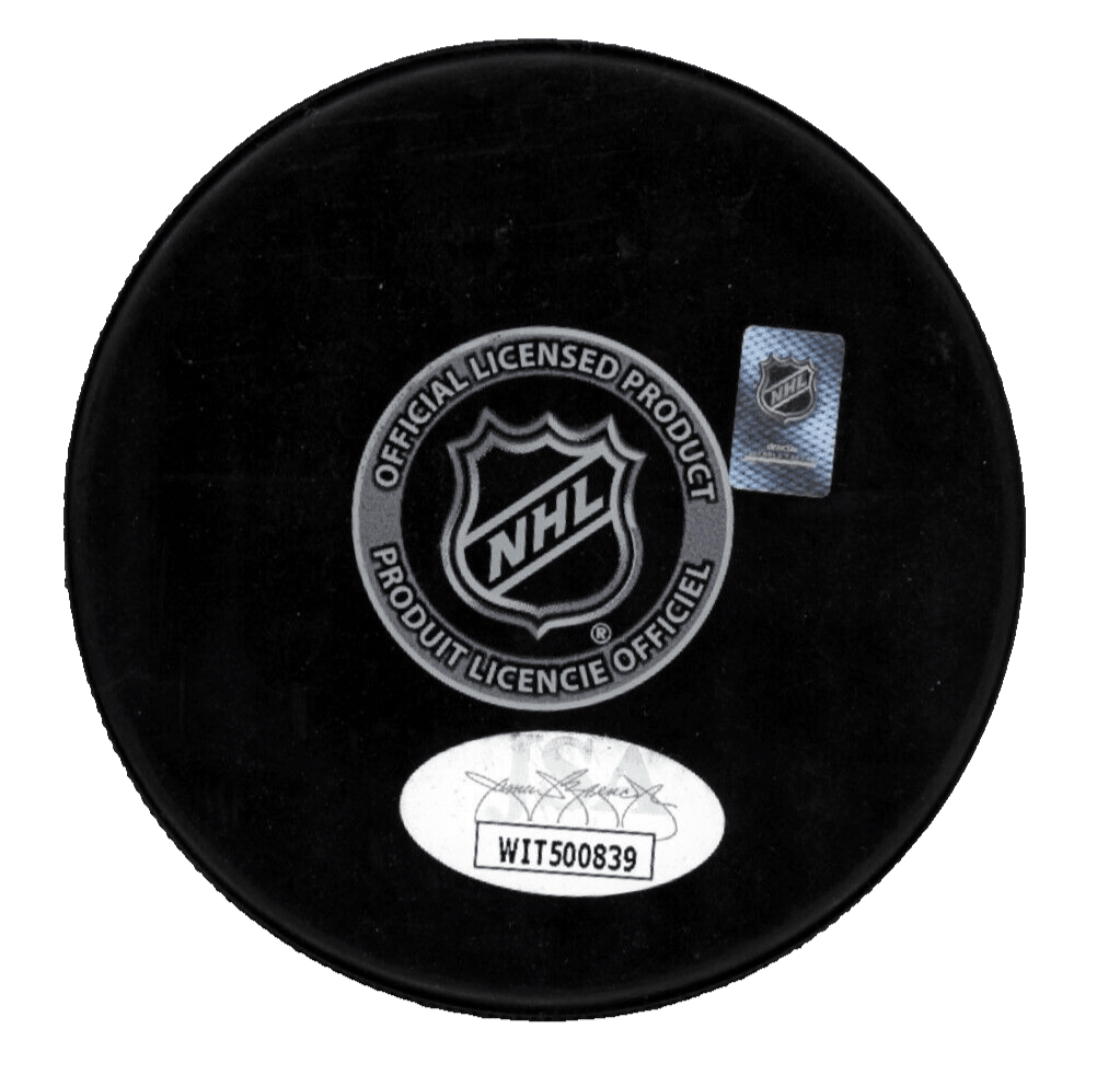 Gerry Cheevers Signed Autographed Boston Bruins Logo Puck w/ HOF 85 JSA COA