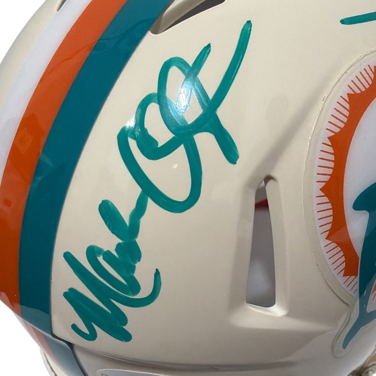 Mark Clayton &amp; Mark Duper Dual Signed Dolphins Retro Mini Helmet JSA Witness COA