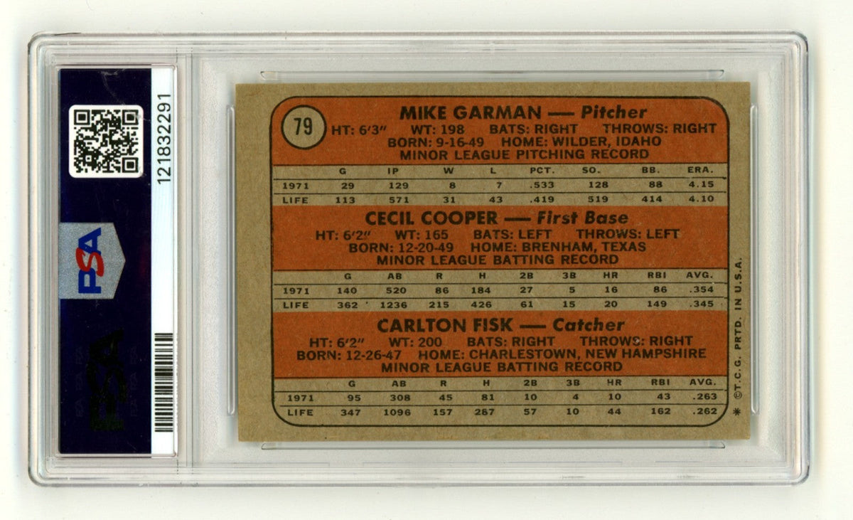 Carlton Fisk 1972 Topps #79 Signed Rookie RC w/ 1972 AL ROY HOF 2000 PSA 10 Auto
