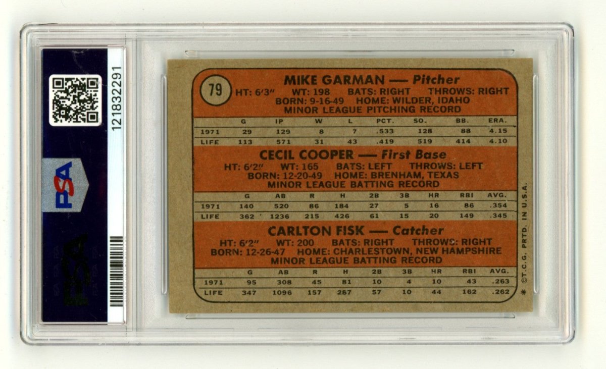 Carlton Fisk 1972 Topps #79 Signed Rookie RC w/ 1972 AL ROY HOF 2000 PSA 10 Auto