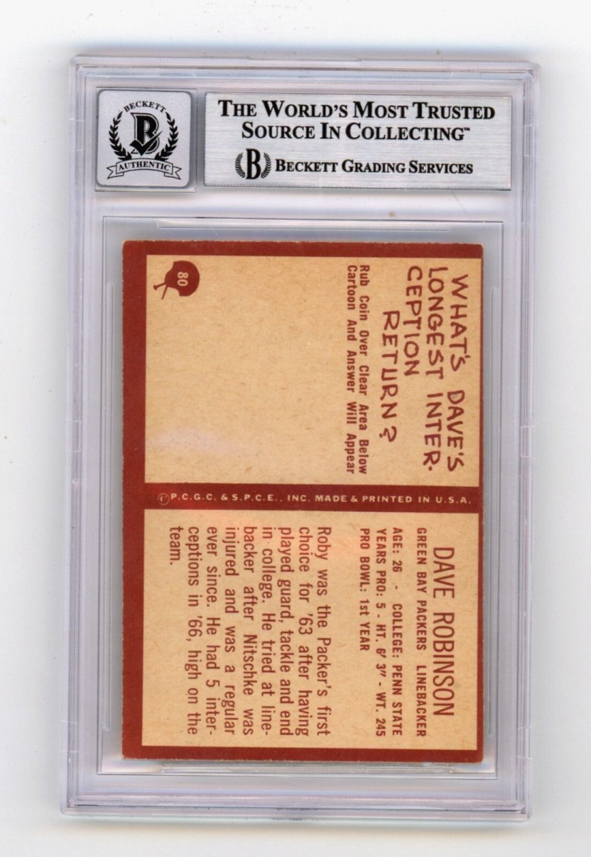 Dave Robinson 1967 Philadelphia #80 Signed Rookie RC w 3 Insc HOF BGS 10 Auto B