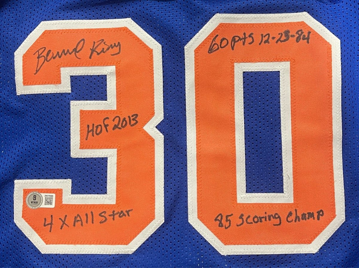Bernard King Signed New York Knicks Custom Jersey w/ 4 Insc Beckett Wit BAS COA