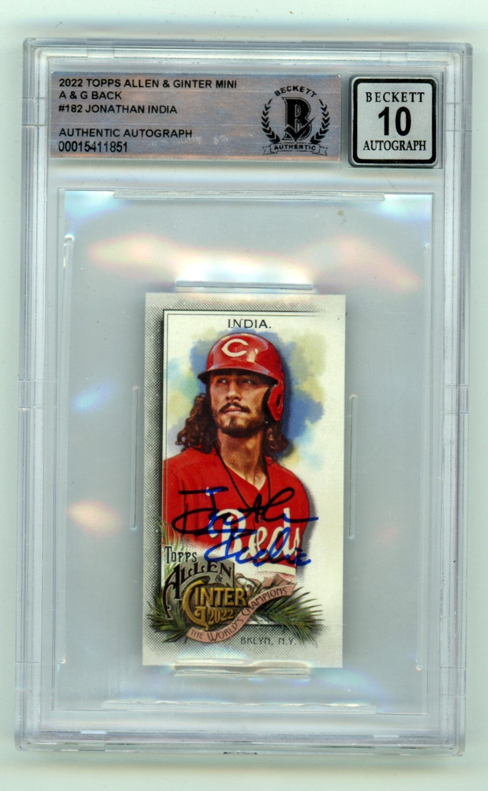 Jonathan India 2022 Allen &amp; Ginter Mini A&amp;G Back #182 Signed Beckett BGS 10 Auto