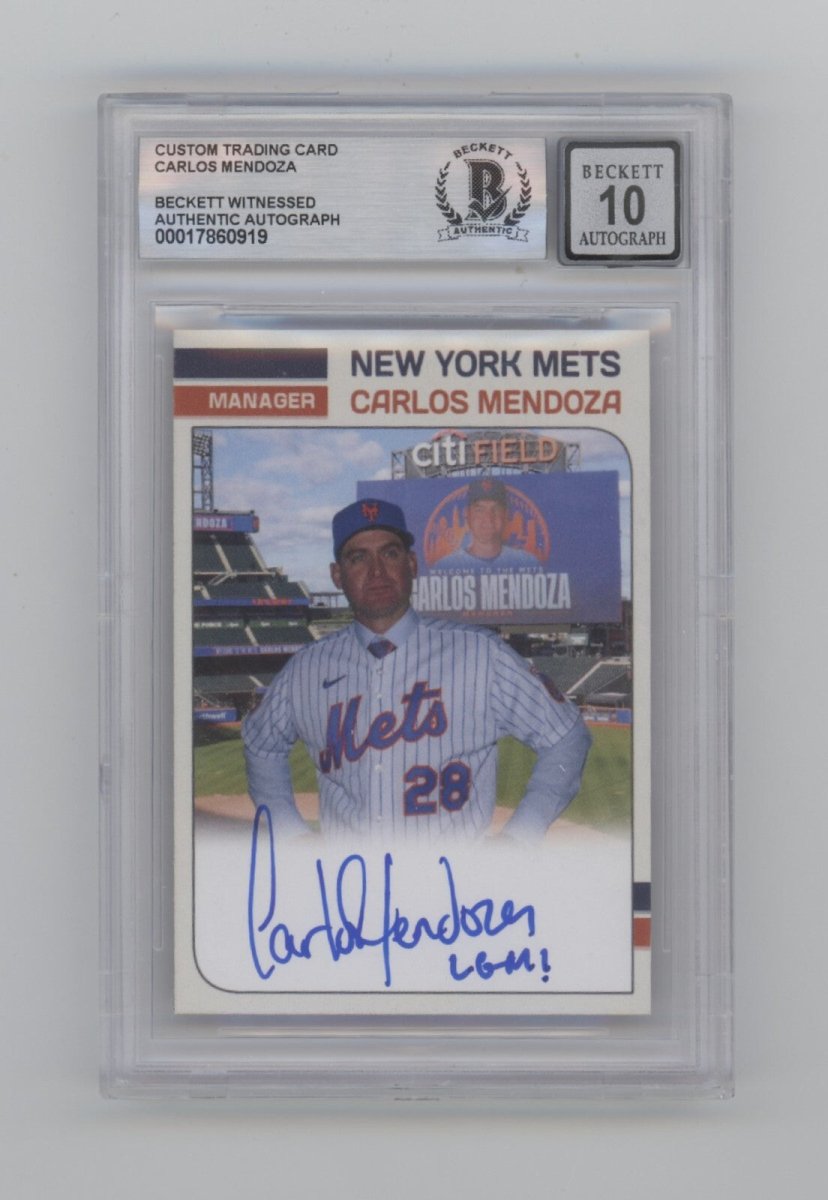 Carlos Mendoza Mets Manager Custom Card Signed w/ LGM! Beckett BGS 10 Auto