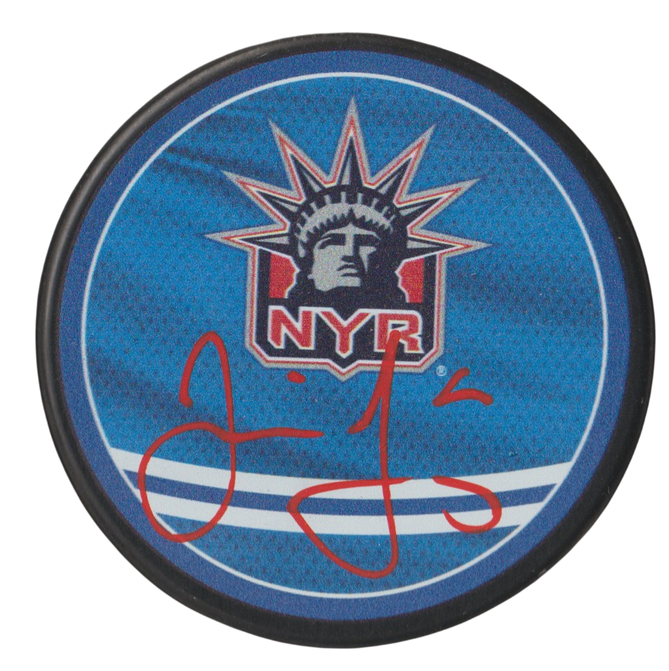 Jaromir Jagr Signed Rangers Reverse Retro Puck Beckett Witness BAS COA