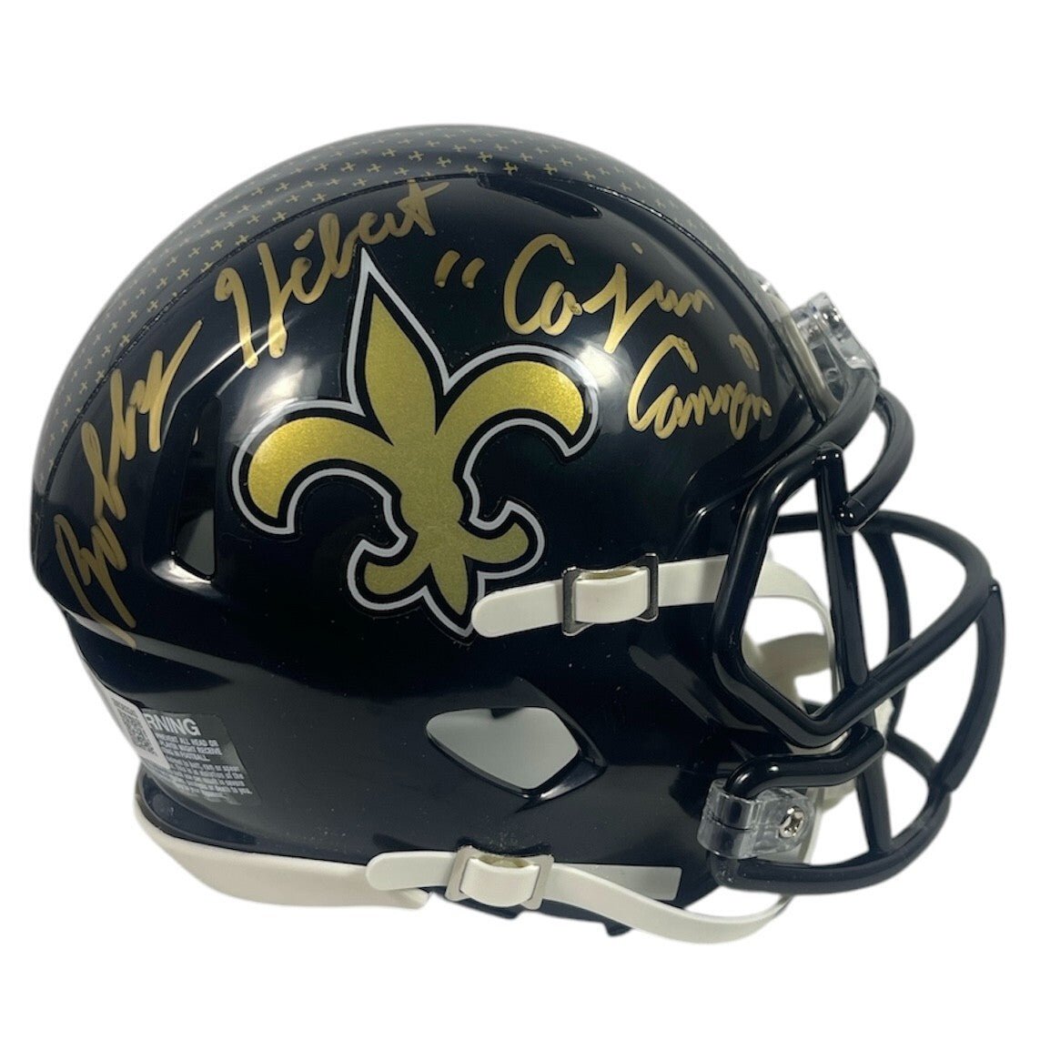 Bobby Hebert Signed Saints Alt Mini Helmet Cajun Cannon Beckett Witness BAS COA