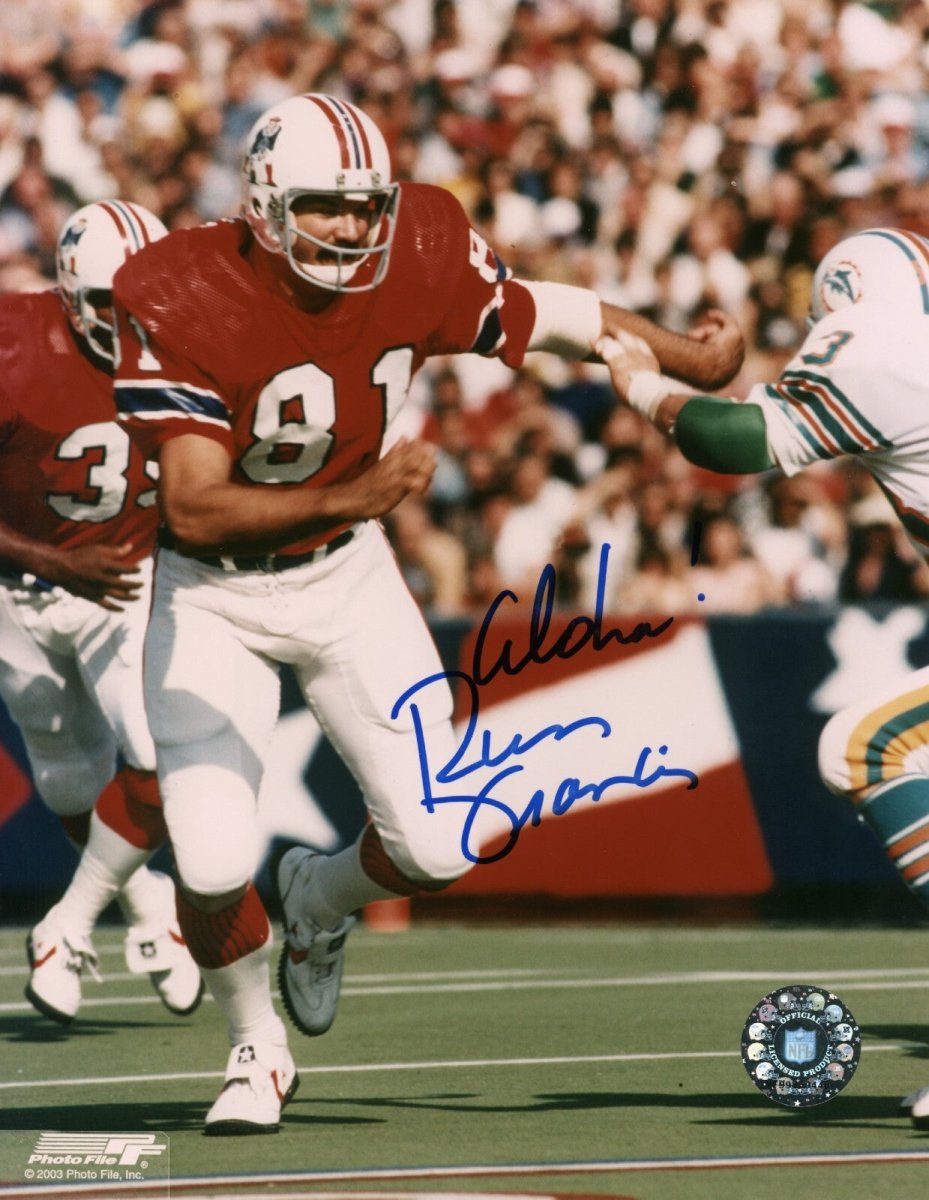 Russ Francis Signed Autographed Patriots 8x10 Photo File w/ Aloha LSCM COA #1