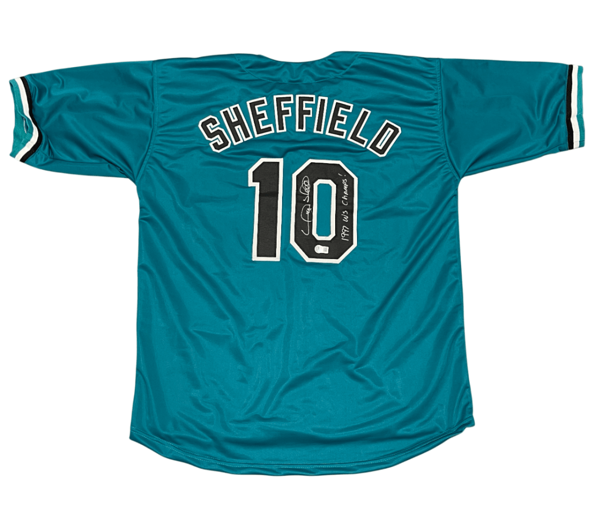 Gary Sheffield Signed Florida Marlins Custom Jersey 97 WS Champs Beckett BAS COA