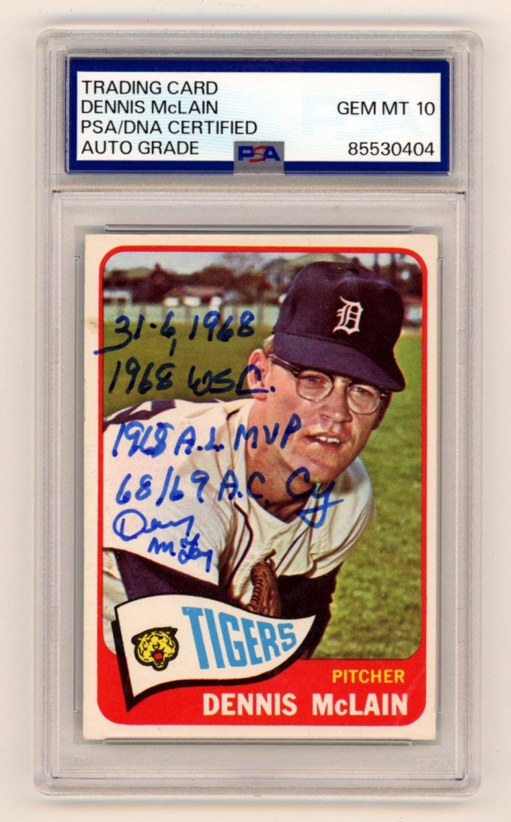 Denny McLain 1965 Topps #236 Signed Rookie RC w/ 4 Inscriptions PSA 10 Auto B