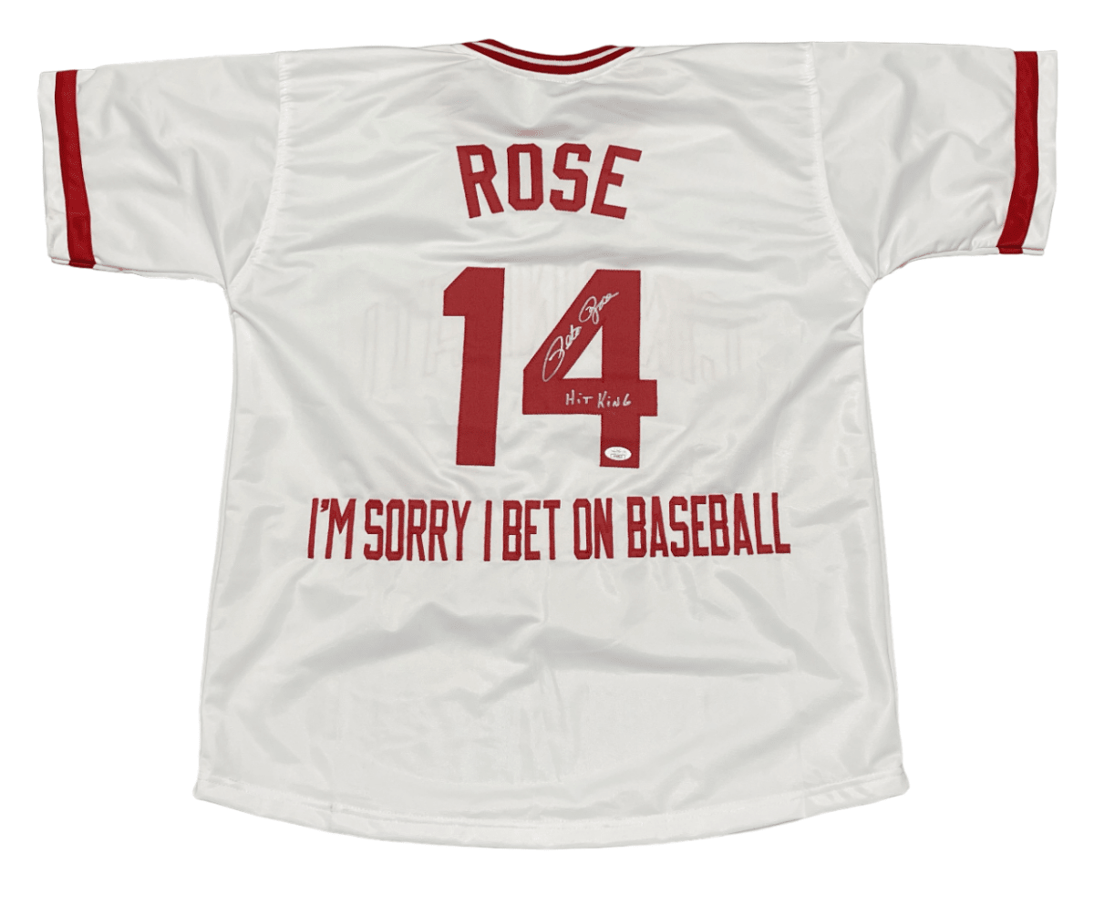 Pete Rose Signed Cincinnati Reds Custom Im Sorry Jersey w/ Hit King JSA COA