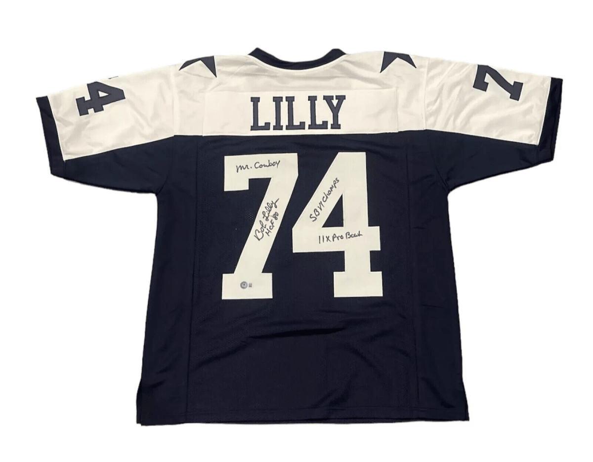 Bob Lilly Signed Dallas Cowboys TB Custom Jersey w/ 4 Ins Beckett Wit BAS COA