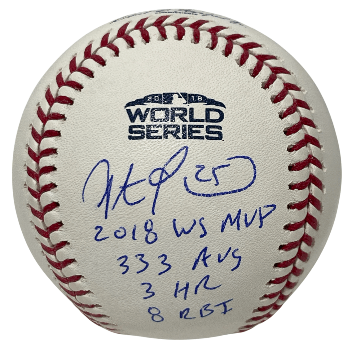 Steve Pearce Signed 2018 World Series Baseball WS MVP + Stats Beckett W BAS COA
