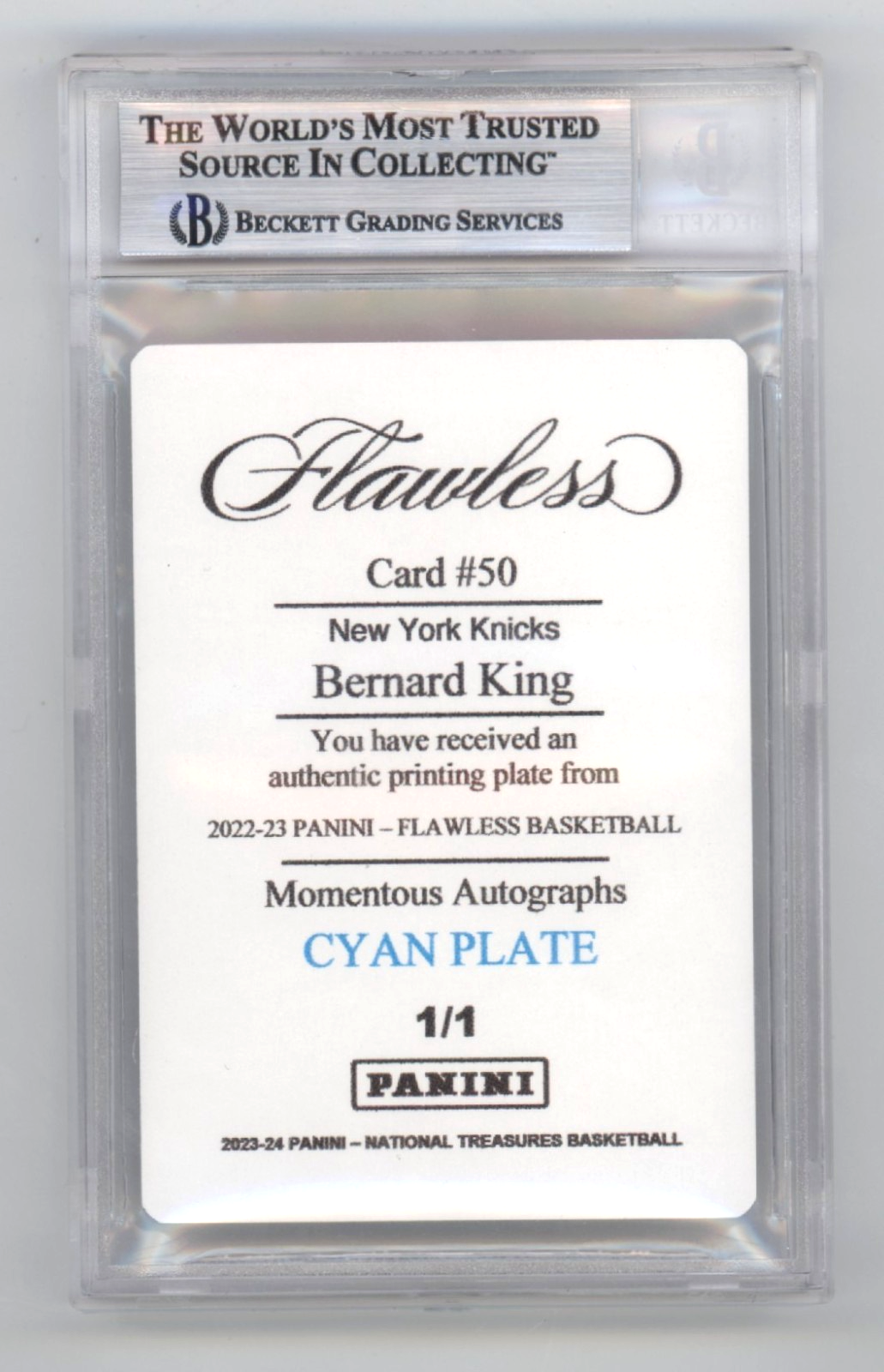 Bernard King 2022-23 Panini Flawless Printing Plate #1/1 Signed 2 Insc BAS Auto