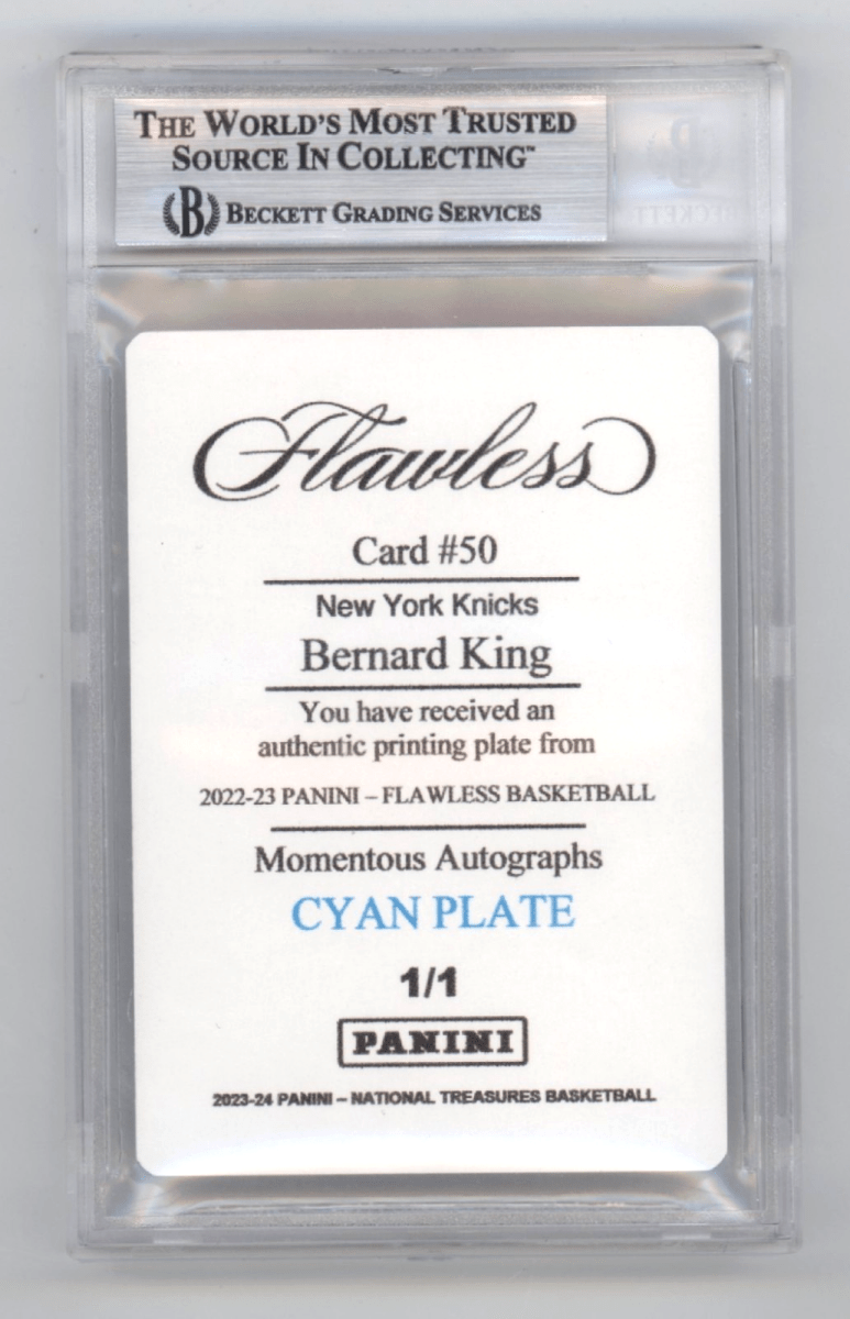 Bernard King 2022-23 Panini Flawless Printing Plate #1/1 Signed 2 Insc BAS Auto
