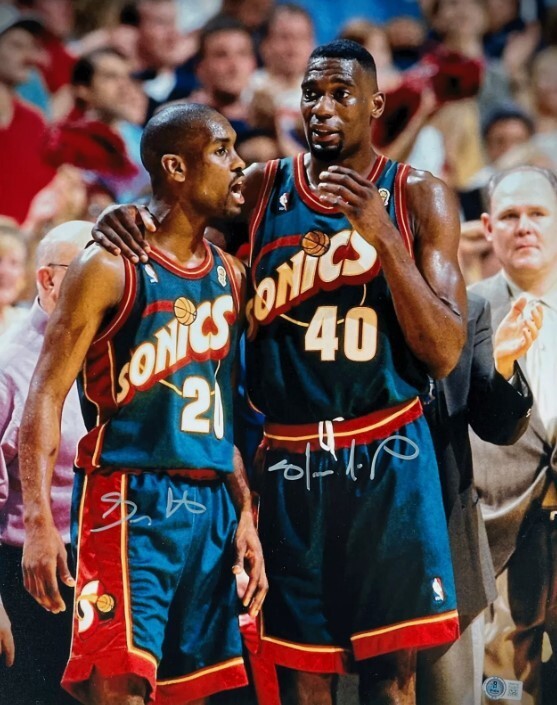 Shawn Kemp &amp; Gary Payton Dual Signed Auto 16x20 Photo Beckett BAS COA Sonics