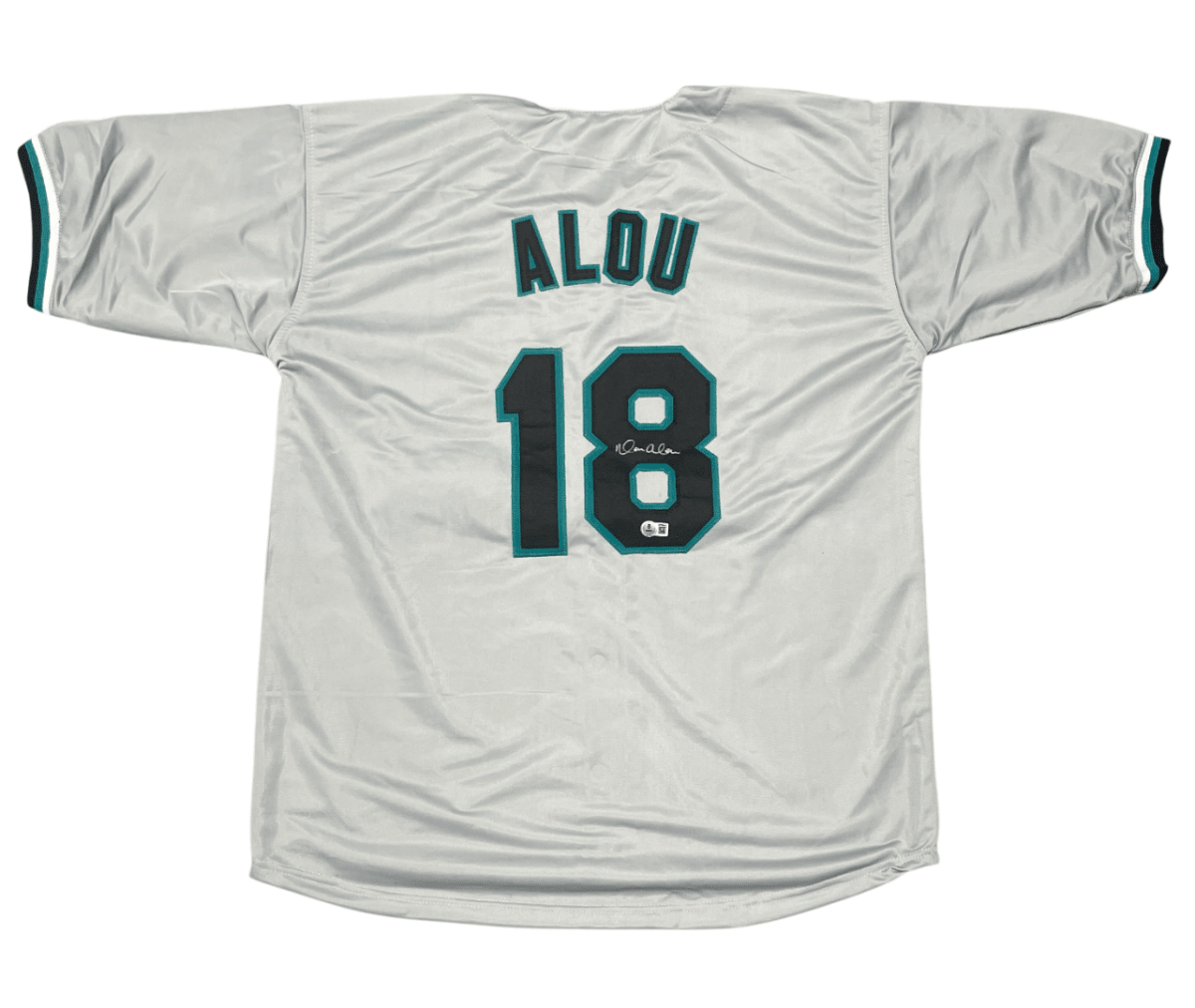 Moises Alou Signed Florida Marlins Custom Grey Jersey Beckett Witness BAS COA