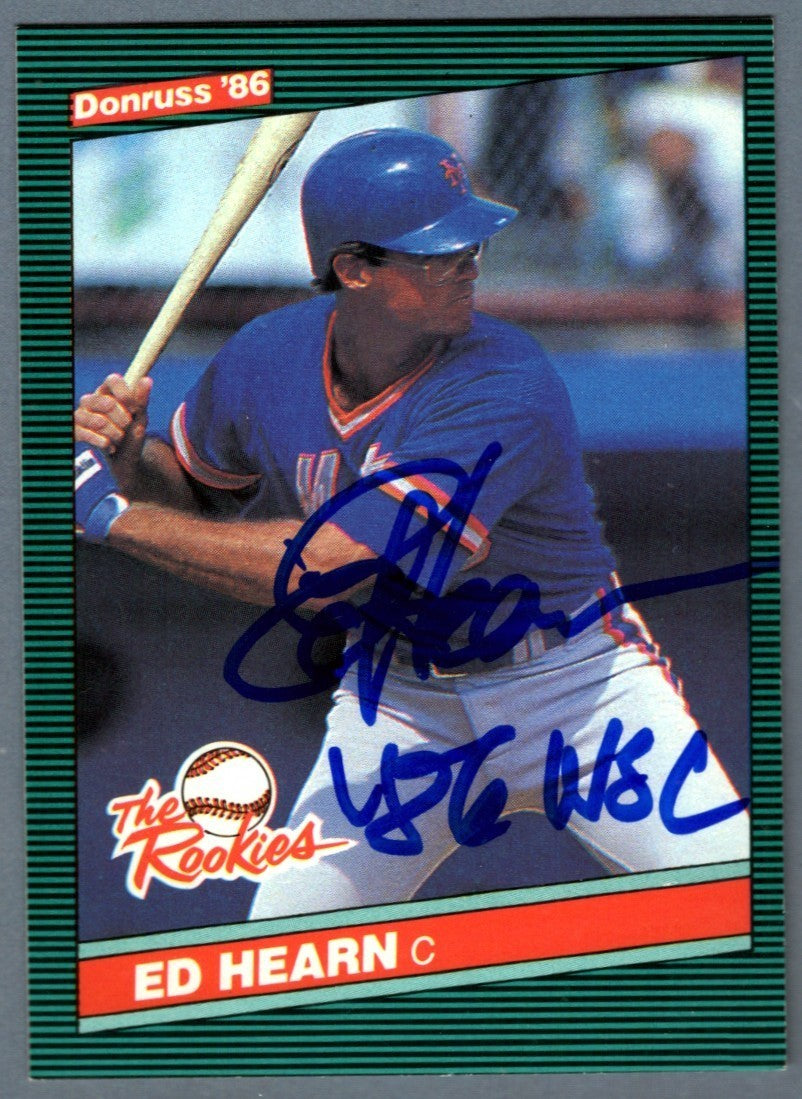 Ed Hearn Signed 1986 Donruss #54 Rookie RC w/ 86 WSC LSCM COA New York Mets