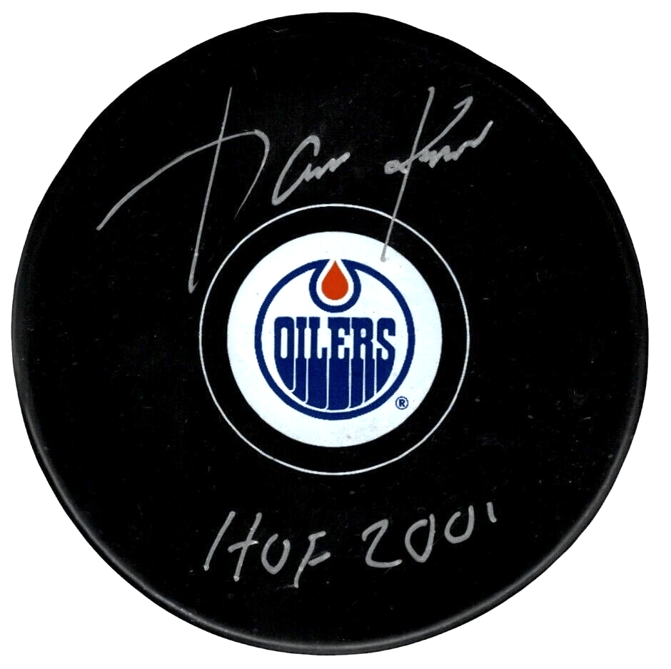 Jari Kurri Signed Edmonton Oilers Logo Puck w/ HOF 2001 Beckett Witness BAS COA