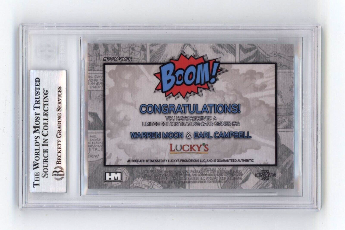 Warren Moon &amp; Earl Campbell 2024 Hits BOOM Silver Dual Signed BGS BAS Auto Oiler