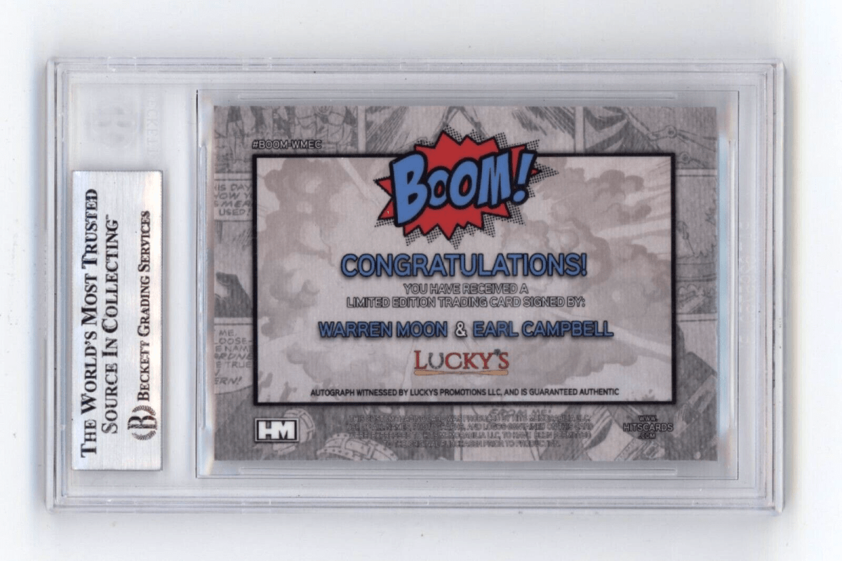 Warren Moon & Earl Campbell 2024 Hits BOOM Silver Dual Signed BGS BAS Auto Oiler