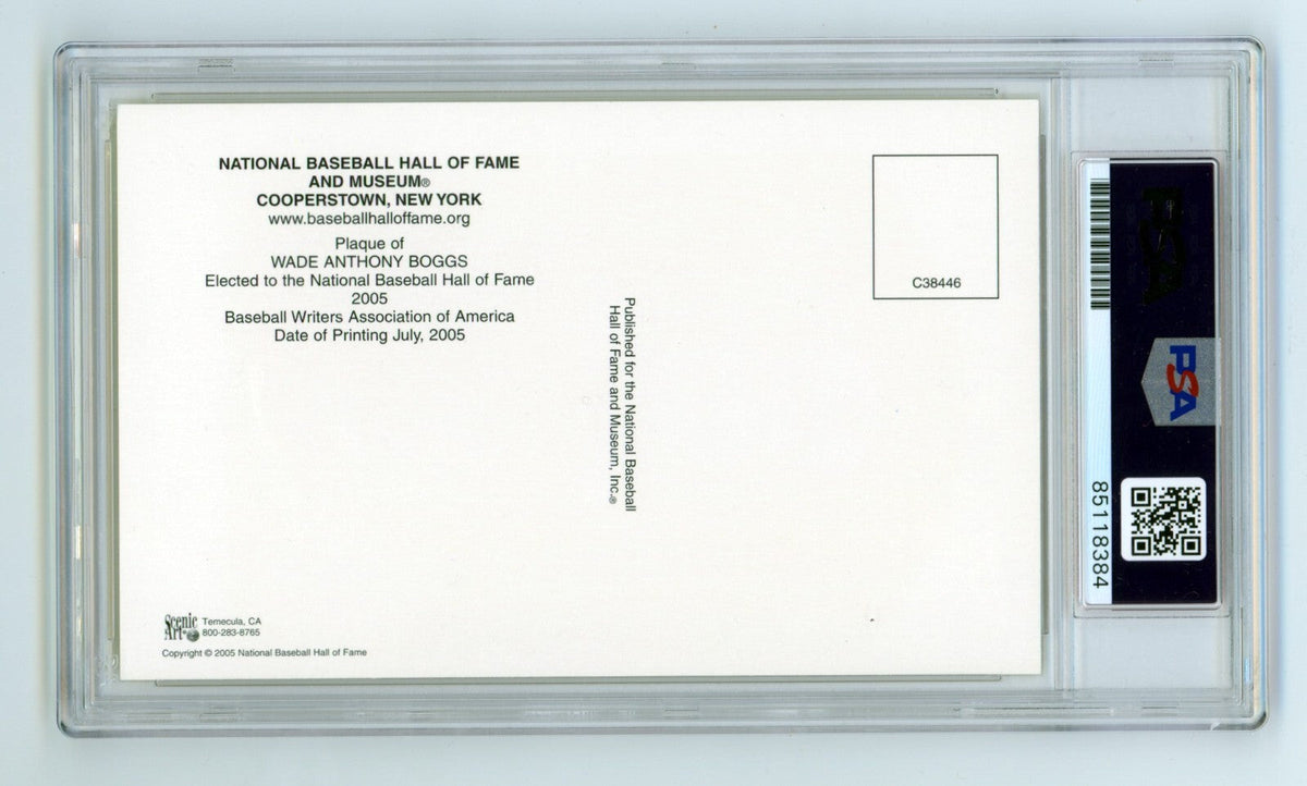 Wade Boggs Signed Yellow HOF Plaque Post Card w/ 3 Insc. PSA Authentic Auto